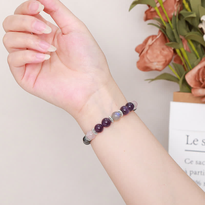 Bracciale di perline in ametista, ematite, quarzo rosa, labradorite Olivenorma 