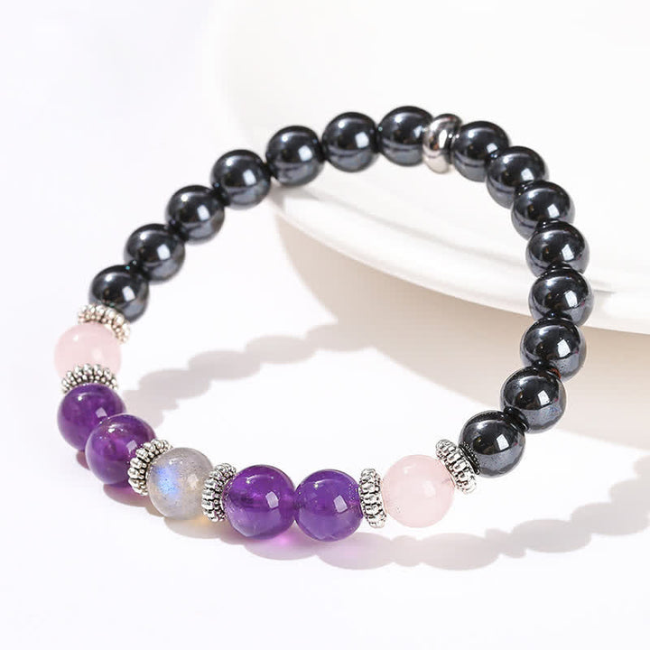 Bracciale di perline in ametista, ematite, quarzo rosa, labradorite Olivenorma 