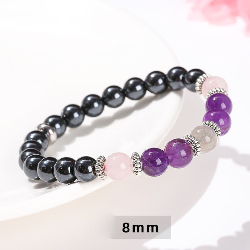 Bracciale di perline in ametista, ematite, quarzo rosa, labradorite Olivenorma 