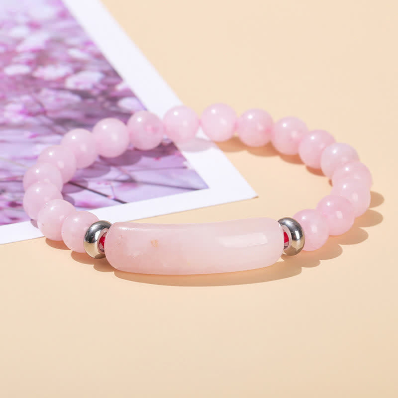 Braccialetto di perline di cristallo lungo in pietra naturale Olivenorma - Quarzo rosa - image 1