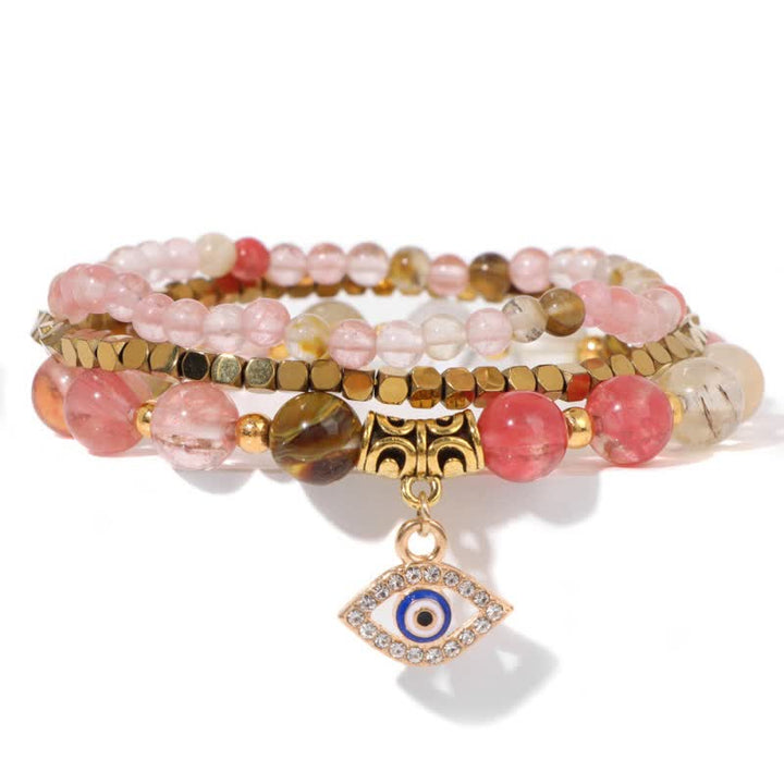 Olivenorma Set di bracciali con ciondolo malocchio in pietra naturale con perline