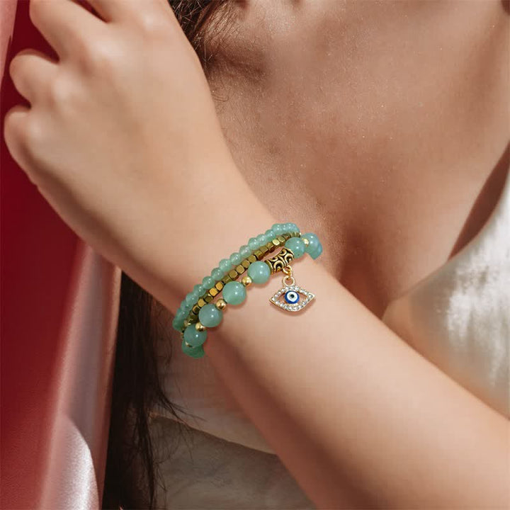 Olivenorma Set di bracciali con ciondolo malocchio in pietra naturale con perline