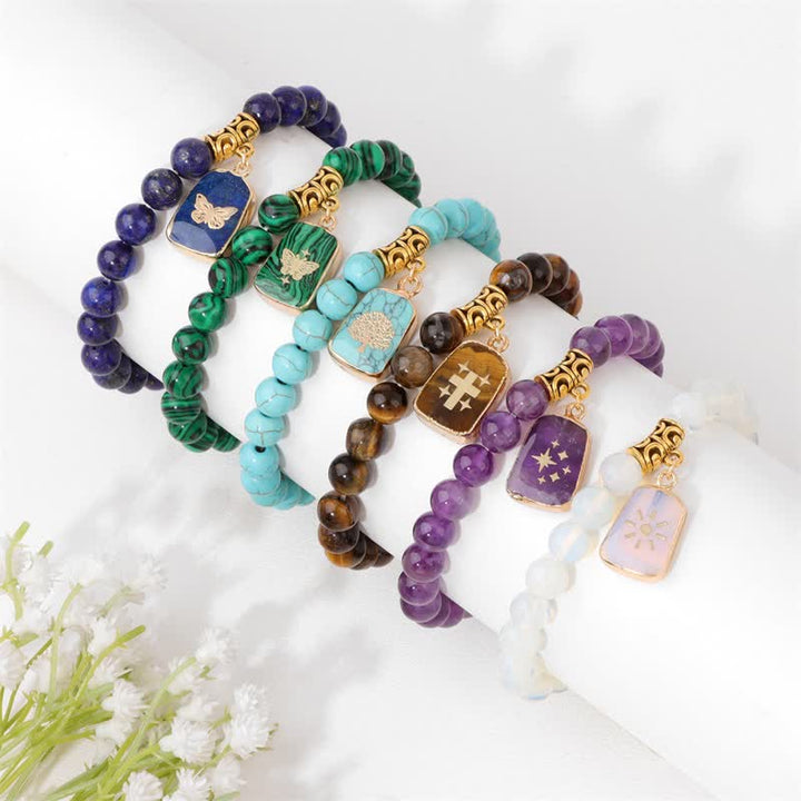 Bracciale con ciondolo stampato in perline di pietra naturale Olivenorma 