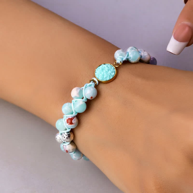 Bracciale doppio intrecciato in pietra naturale dell'imperatore Olivenorma 