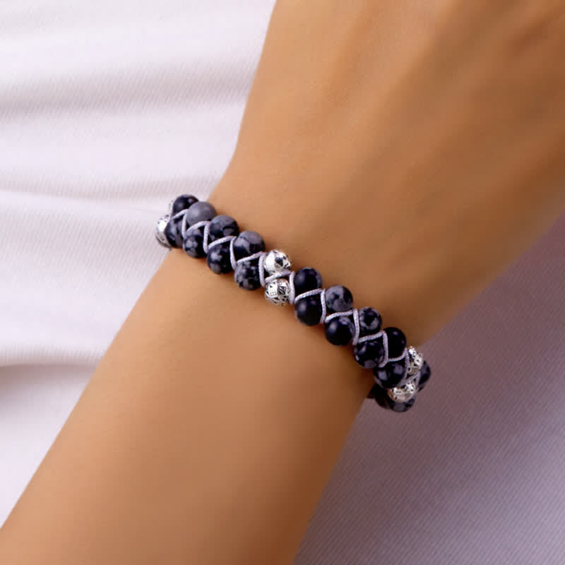 Bracciale doppio in metallo intrecciato con pietra naturale dell'imperatore Olivenorma 