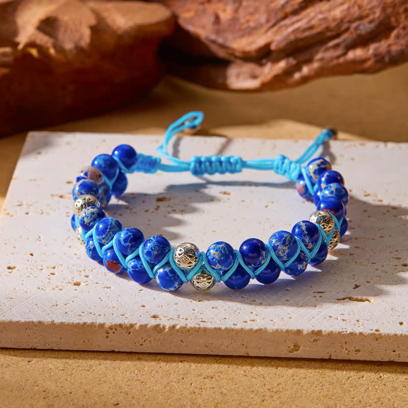 Bracciale doppio in metallo intrecciato con pietra naturale dell'imperatore Olivenorma 