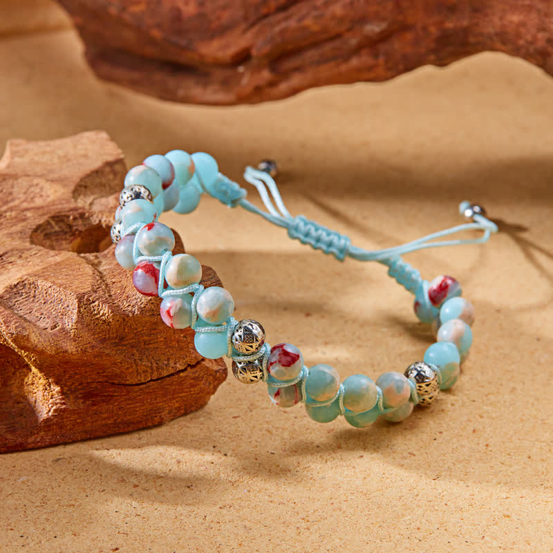 Bracciale doppio in metallo intrecciato con pietra naturale dell'imperatore Olivenorma 