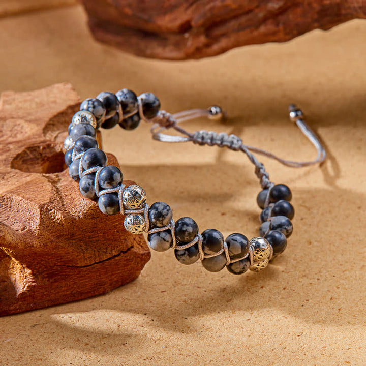 Bracciale doppio in metallo intrecciato con pietra naturale dell'imperatore Olivenorma 