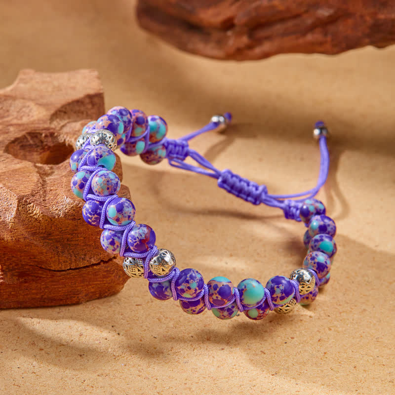 Bracciale doppio in metallo intrecciato con pietra naturale dell'imperatore Olivenorma 