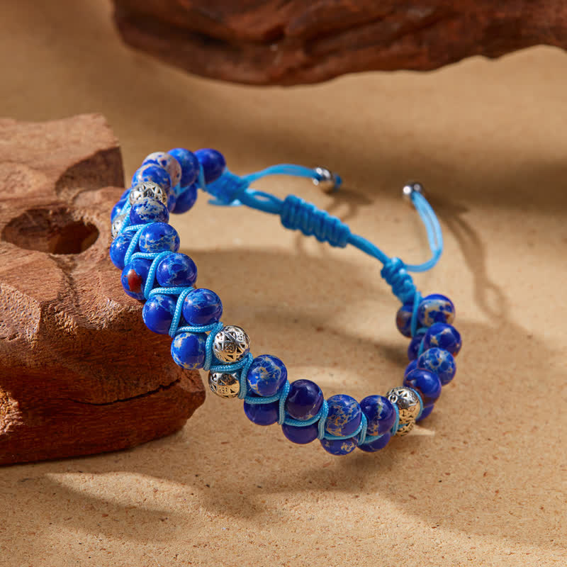 Bracciale doppio in metallo intrecciato con pietra naturale dell'imperatore Olivenorma 