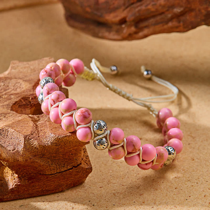 Bracciale doppio in metallo intrecciato con pietra naturale dell'imperatore Olivenorma 