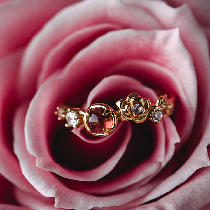 Olivenorma"Venus Rose" - Anello in granato con moissanite rosa