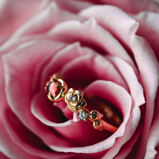 Olivenorma"Venus Rose" - Anello in granato con moissanite rosa