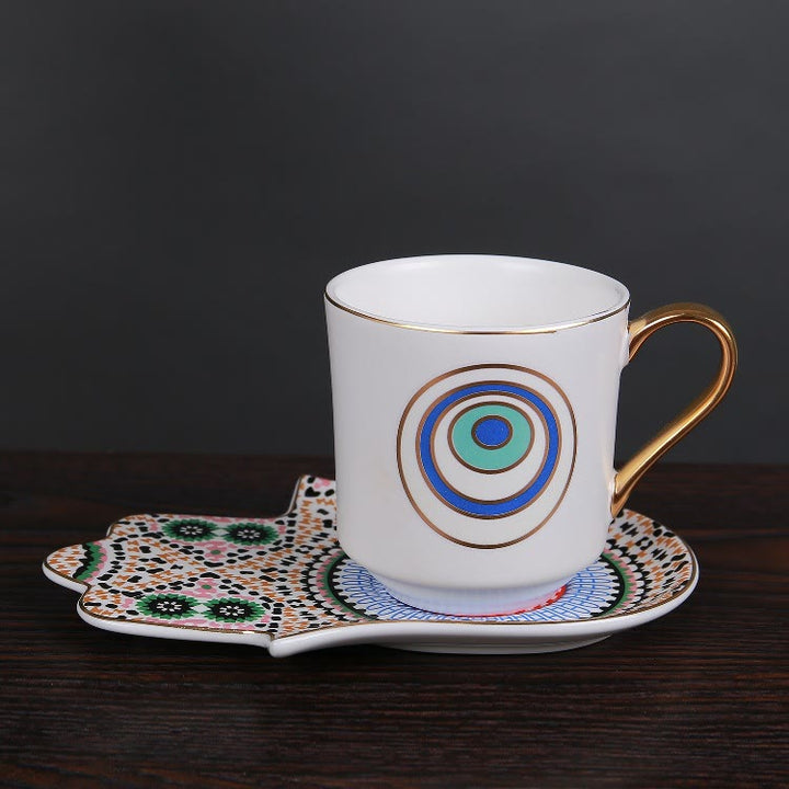 Olivenorma Bohemian Hamsa Hand Mug Tazza con sottobicchiere