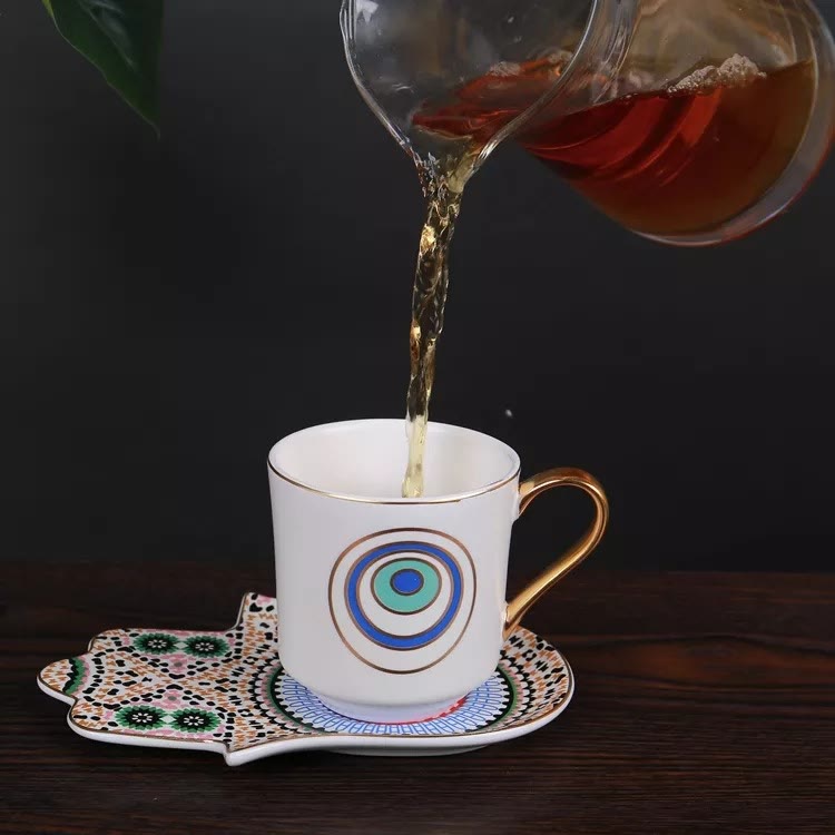 Olivenorma Bohemian Hamsa Hand Mug Tazza con sottobicchiere