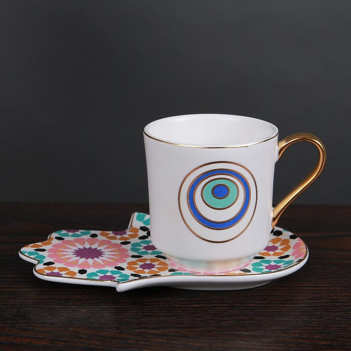 Olivenorma Bohemian Hamsa Hand Mug Tazza con sottobicchiere