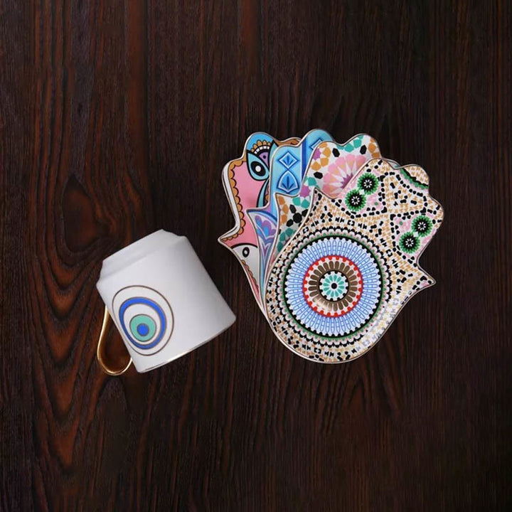 Olivenorma Bohemian Hamsa Hand Mug Tazza con sottobicchiere