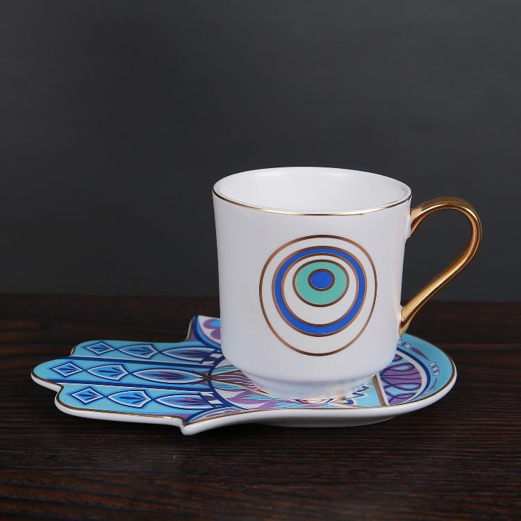 Olivenorma Bohemian Hamsa Hand Mug Tazza con sottobicchiere