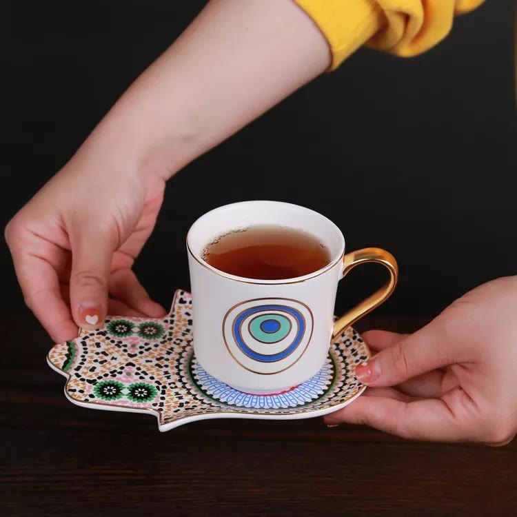 Olivenorma Bohemian Hamsa Hand Mug Tazza con sottobicchiere