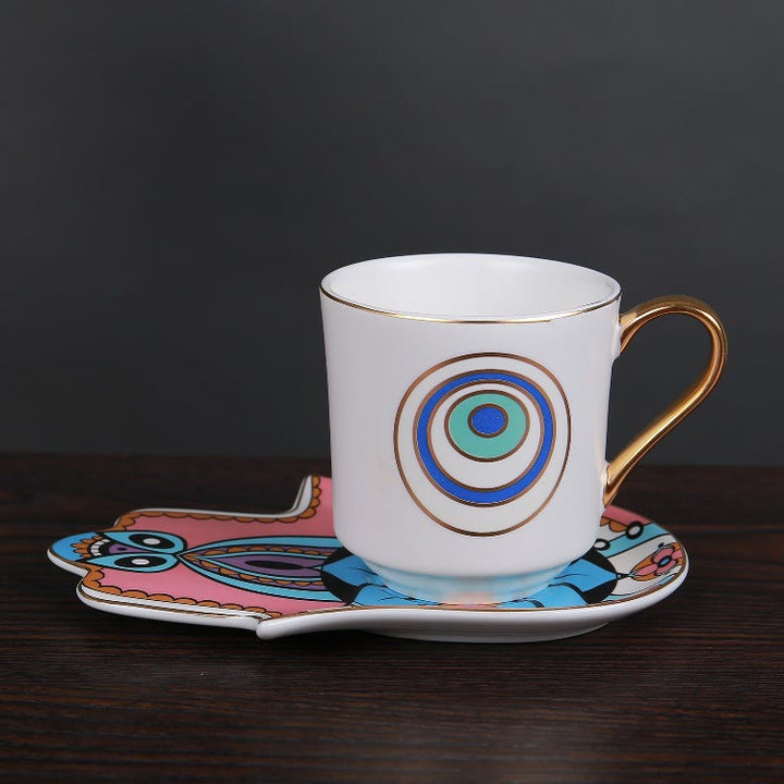 Olivenorma Bohemian Hamsa Hand Mug Tazza con sottobicchiere