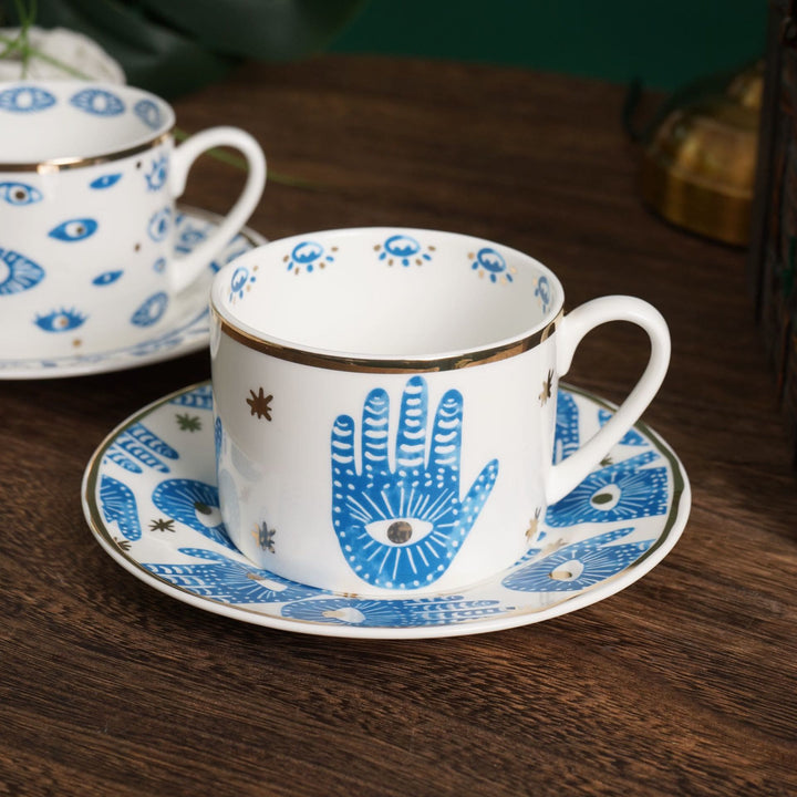 Olivenorma Tazza in ceramica con mano di Hamsa estetica sottobicchiere
