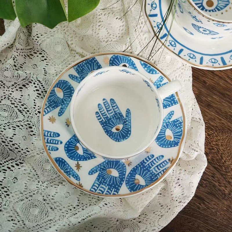Olivenorma Tazza in ceramica con mano di Hamsa estetica sottobicchiere