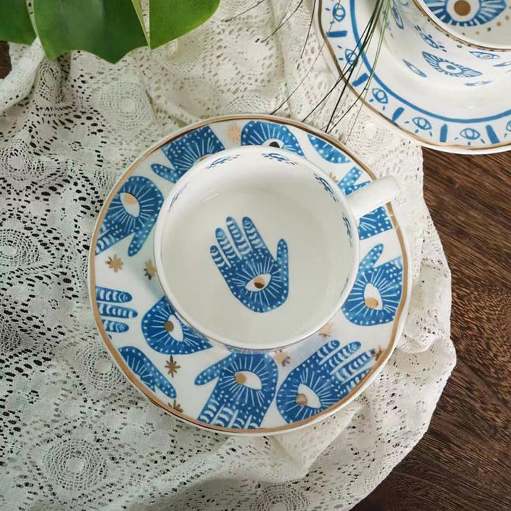 Olivenorma Tazza in ceramica con mano di Hamsa estetica sottobicchiere