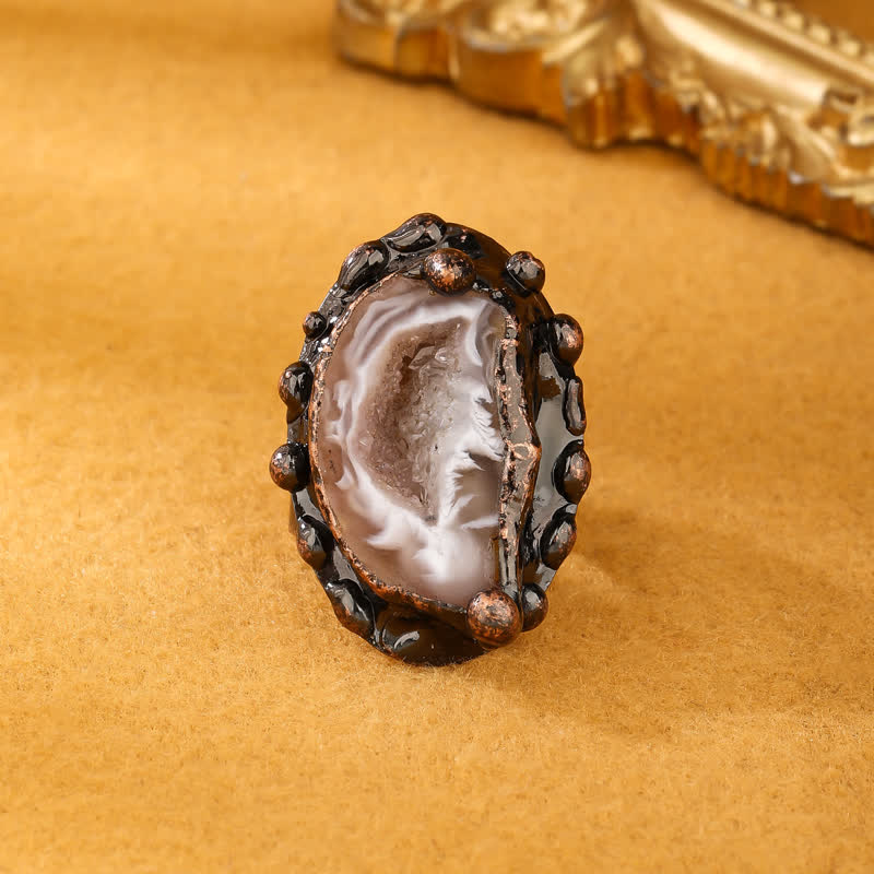Anello regolabile in geode di agata naturale naturale Olivenorma