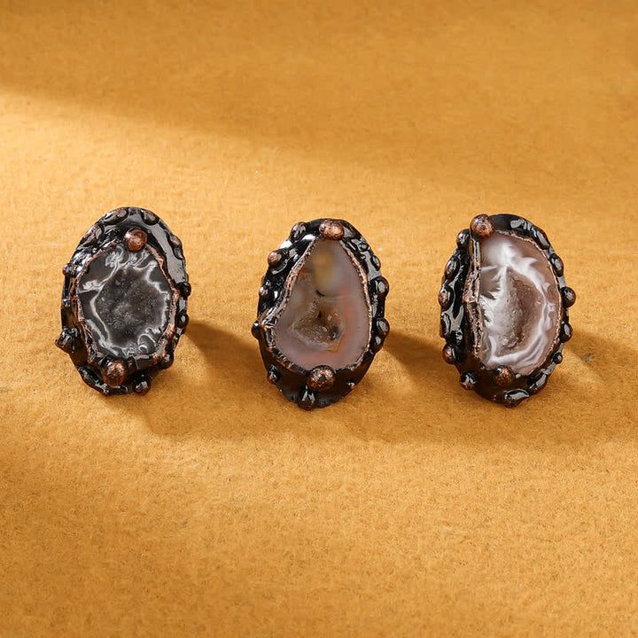 Anello regolabile in geode di agata naturale naturale Olivenorma
