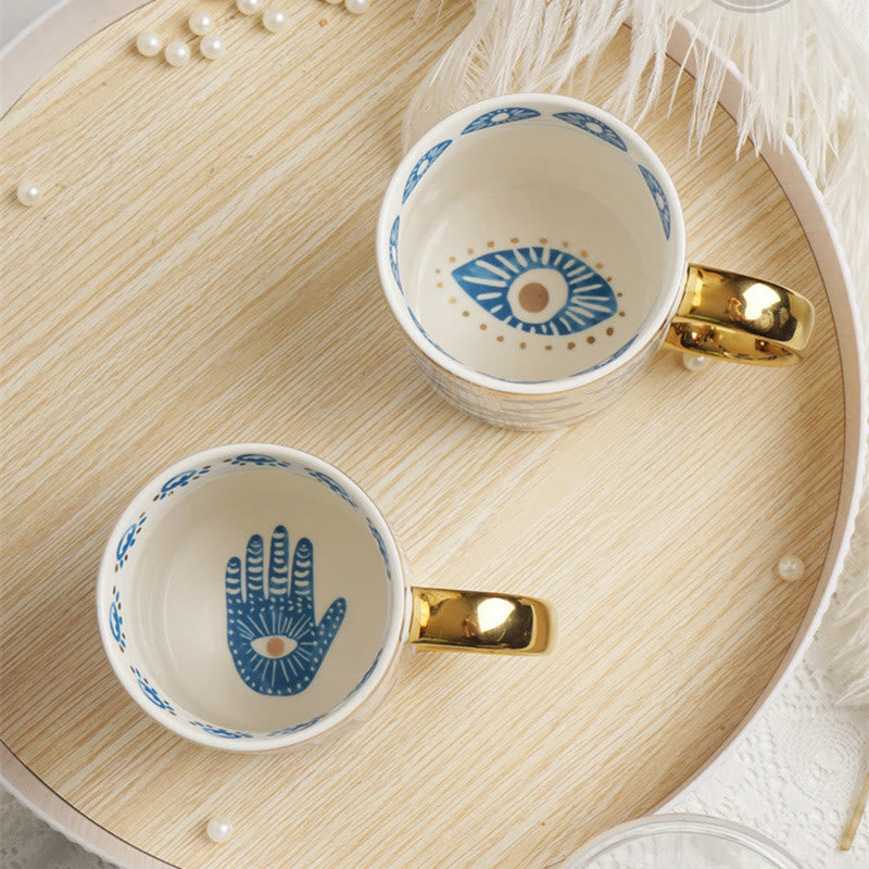 Tazza da tè in ceramica con mano di Hamsa e occhio malvagio Olivenorma