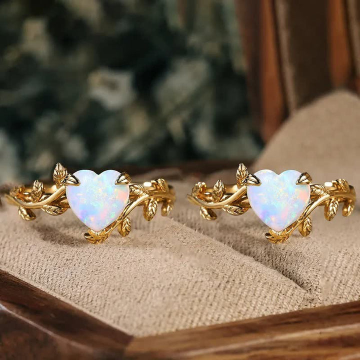 Anello con foglie a forma di cuore in opale naturale Olivenorma