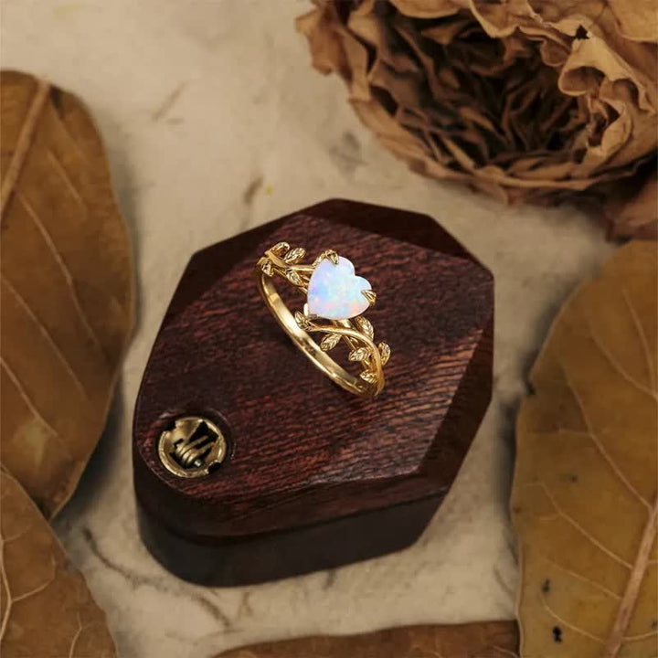 Anello con foglie a forma di cuore in opale naturale Olivenorma