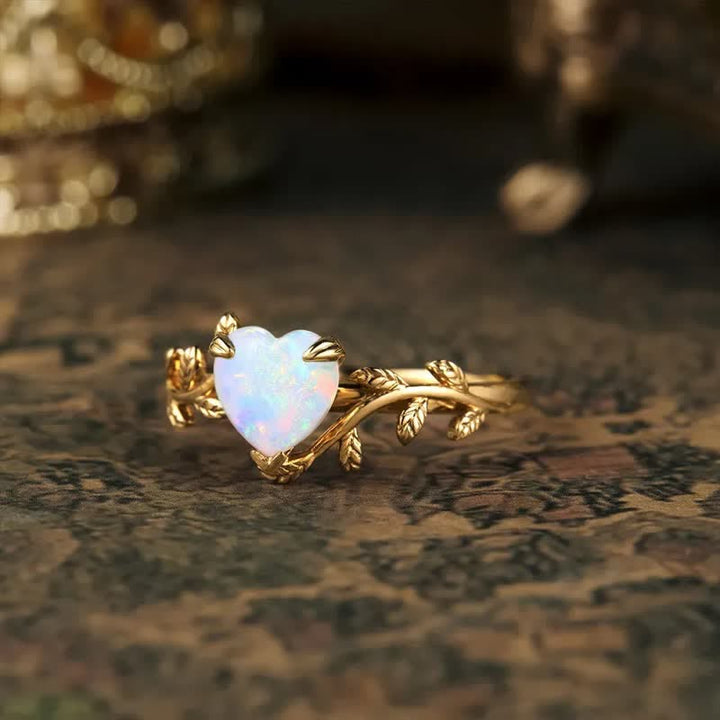 Anello con foglie a forma di cuore in opale naturale Olivenorma