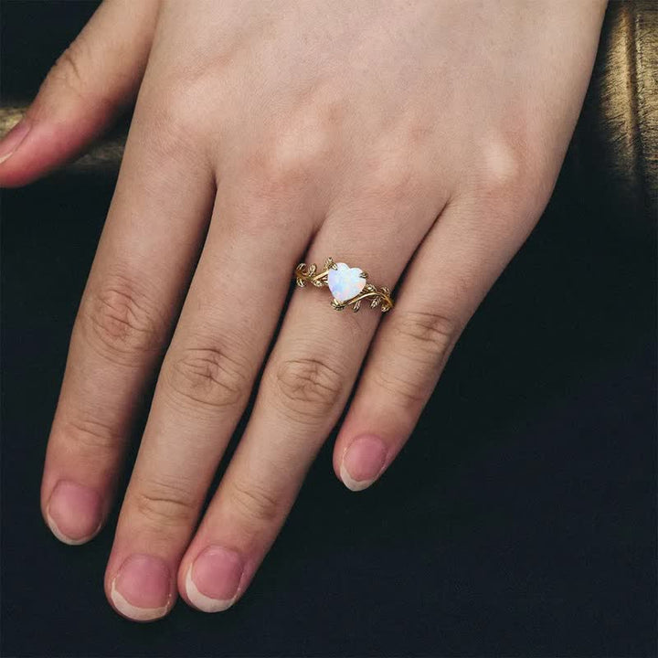 Anello con foglie a forma di cuore in opale naturale Olivenorma