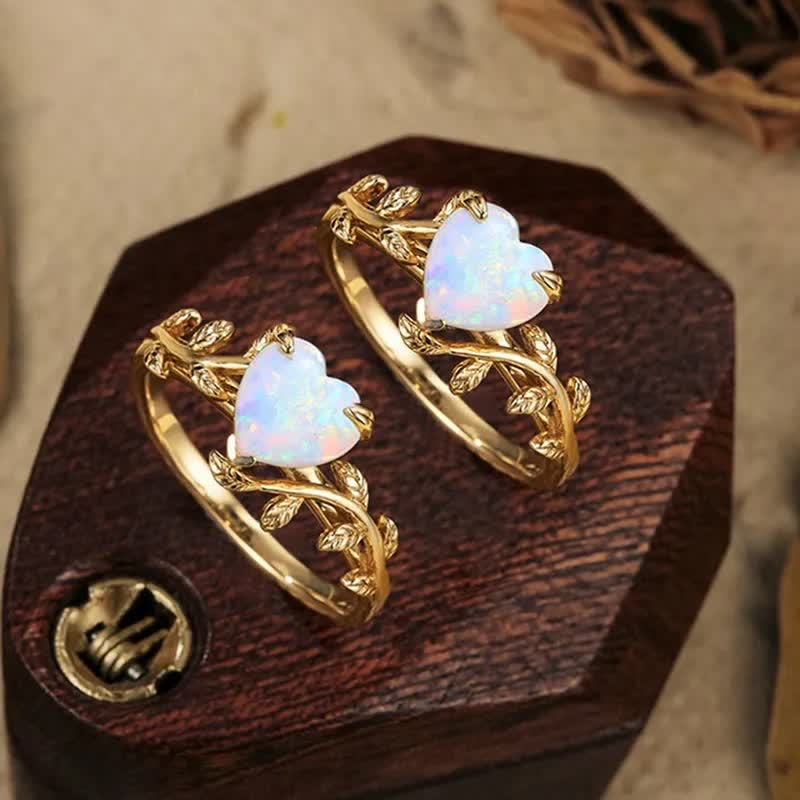 Anello con foglie a forma di cuore in opale naturale Olivenorma