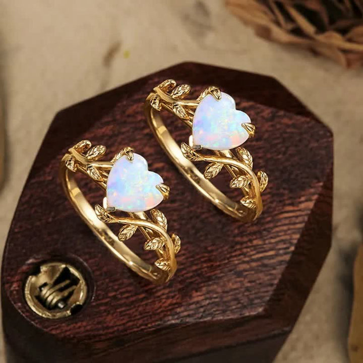 Anello con foglie a forma di cuore in opale naturale Olivenorma