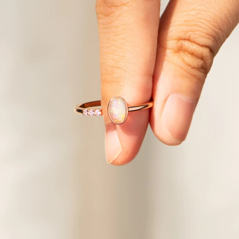 Olivenorma S925 Sterling Silver Anello semplice regolabile con opale