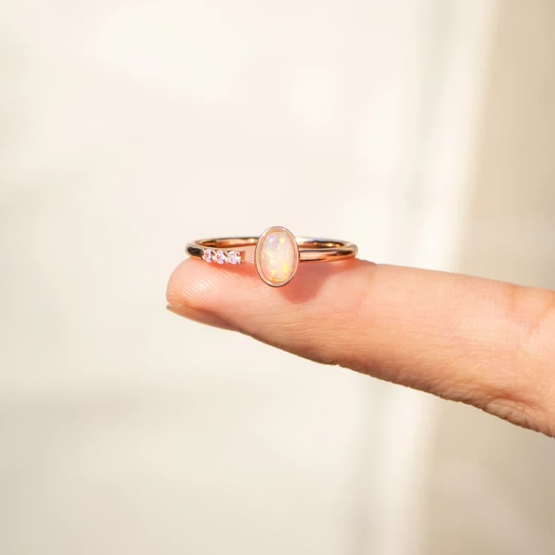 Olivenorma S925 Sterling Silver Anello semplice regolabile con opale
