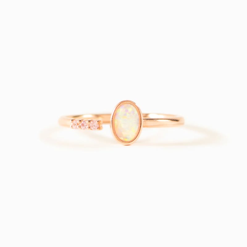 Olivenorma S925 Sterling Silver Anello semplice regolabile con opale