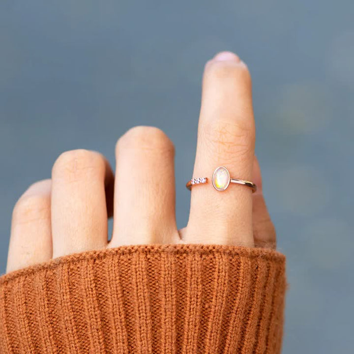 Olivenorma S925 Sterling Silver Anello semplice regolabile con opale