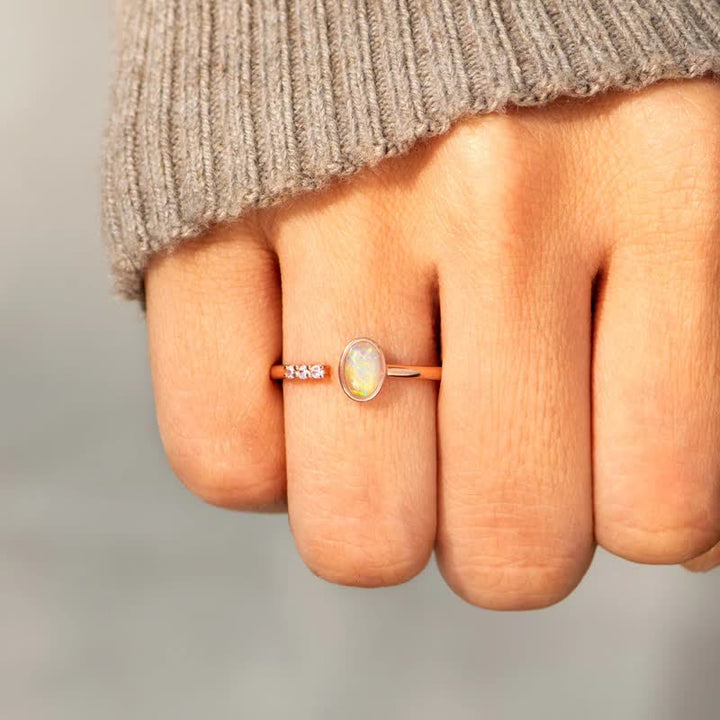 Olivenorma S925 Sterling Silver Anello semplice regolabile con opale