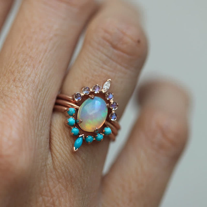 Olivenorma Anello in opalite turchese e zircone oceano