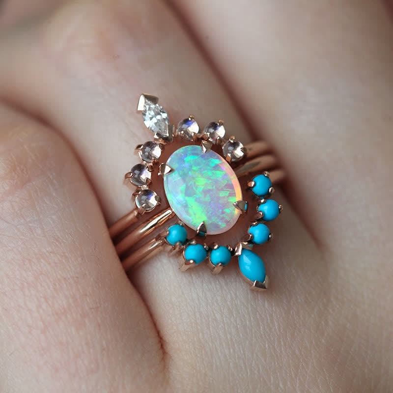 Olivenorma Anello in opalite turchese e zircone oceano