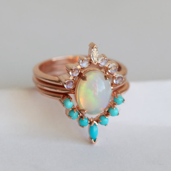 Olivenorma Anello in opalite turchese e zircone oceano