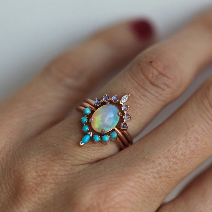 Olivenorma Anello in opalite turchese e zircone oceano