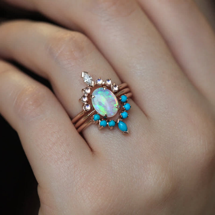 Olivenorma Anello in opalite turchese e zircone oceano
