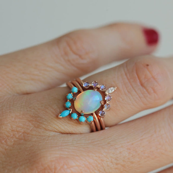 Olivenorma Anello in opalite turchese e zircone oceano