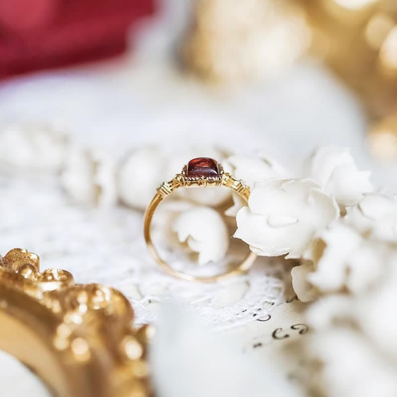 Olivenorma Anello Sottile Ambra Quadrato Semplice