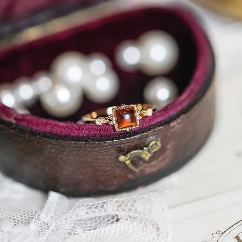 Olivenorma Anello Sottile Ambra Quadrato Semplice