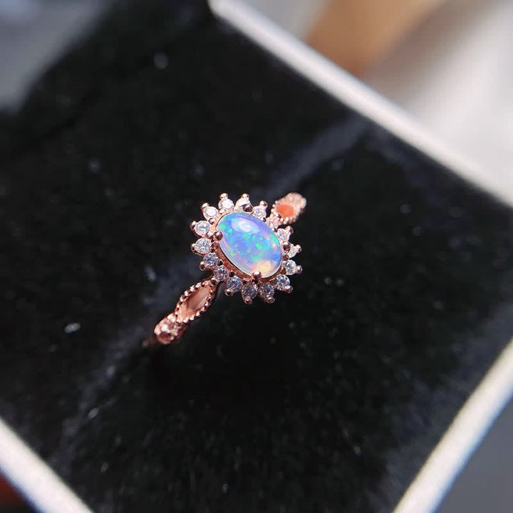 Anello girasole con zircone bianco opale naturale Olivenorma